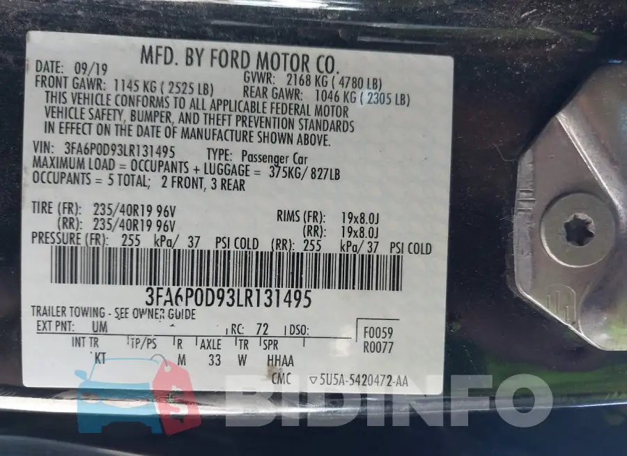 3FA6P0D93LR131495 Photo# 9