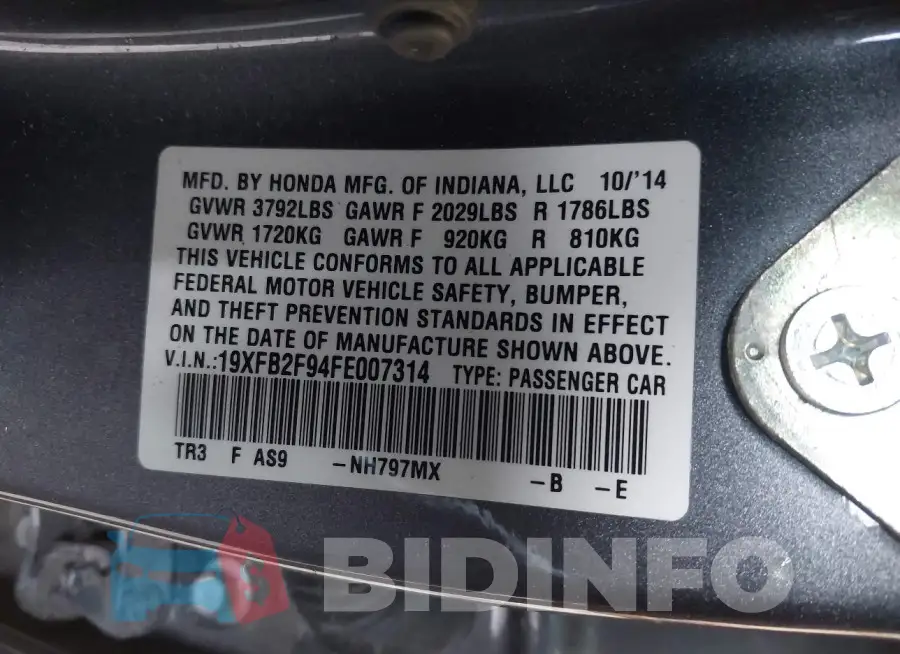 19XFB2F94FE007314 Photo# 9