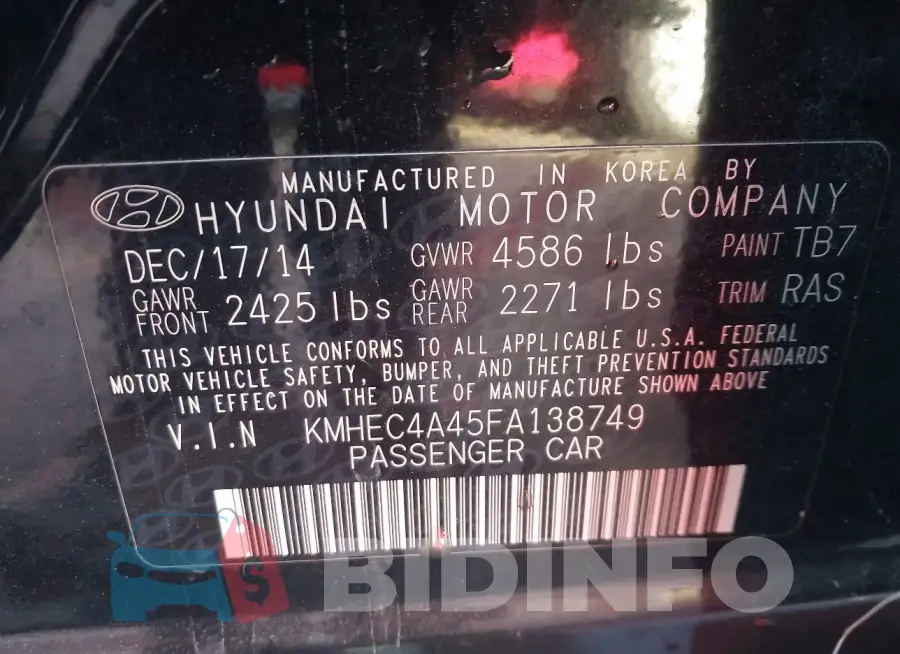 KMHEC4A45FA138749 Photo# 9