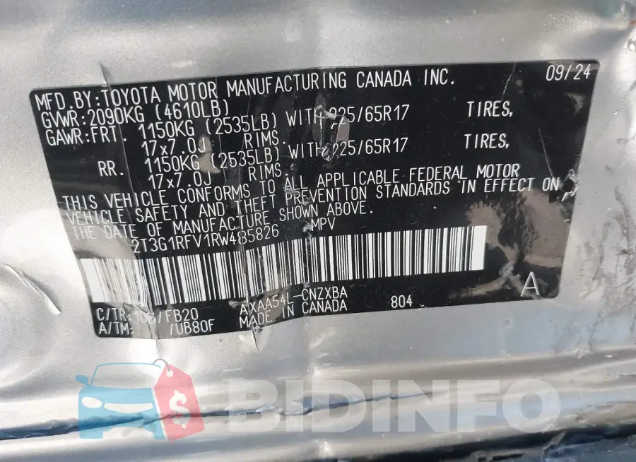 2T3G1RFV1RW485826 Photo# 9