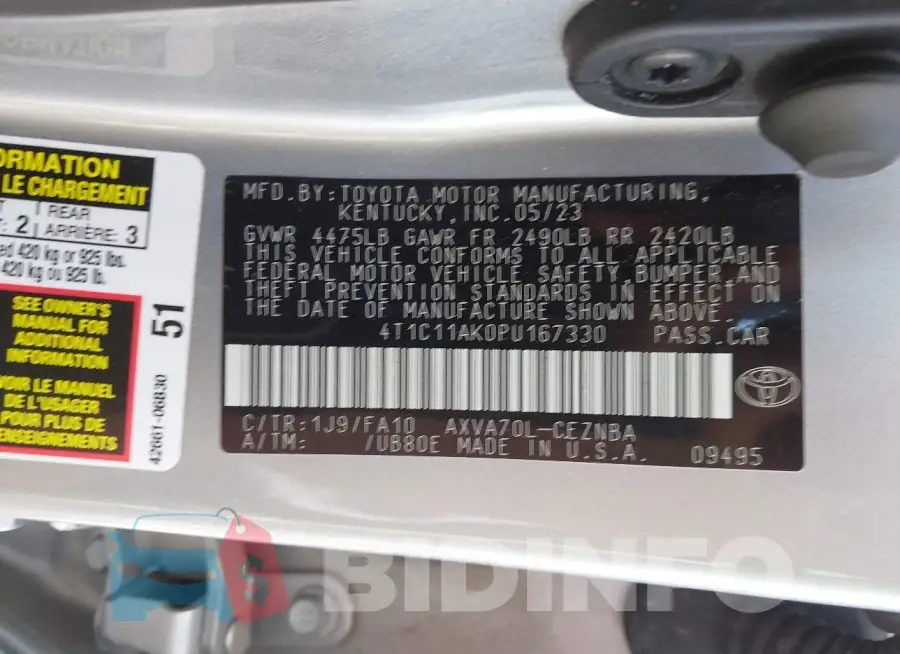 4T1C11AK0PU167330 Photo# 9