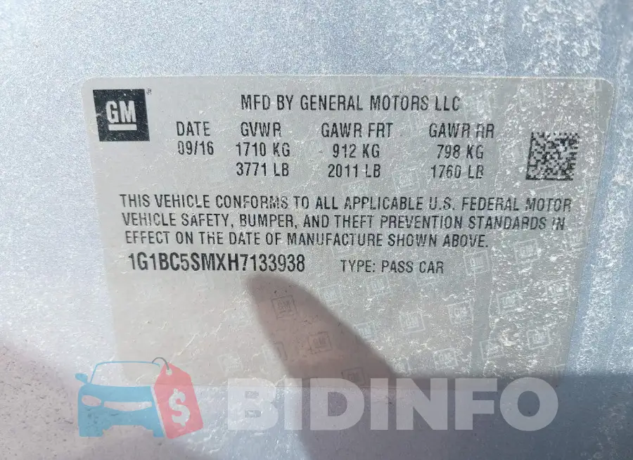 1G1BC5SMXH7133938 Photo# 9