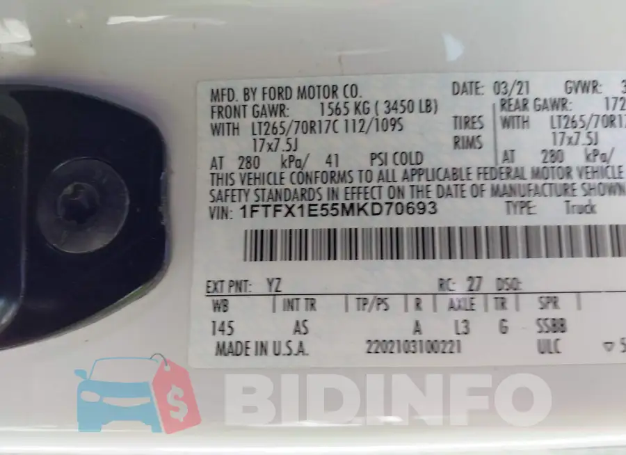 1FTFX1E55MKD70693 Photo# 9