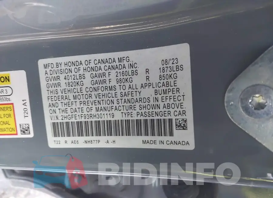 2HGFE1F93RH301119 Photo# 9