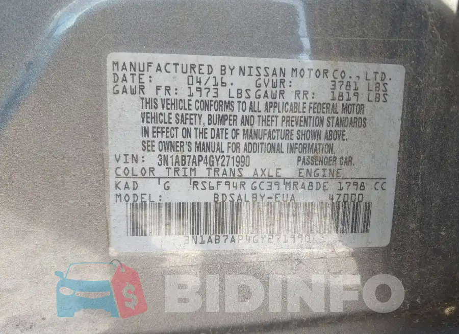 3N1AB7AP4GY271990 Photo# 9