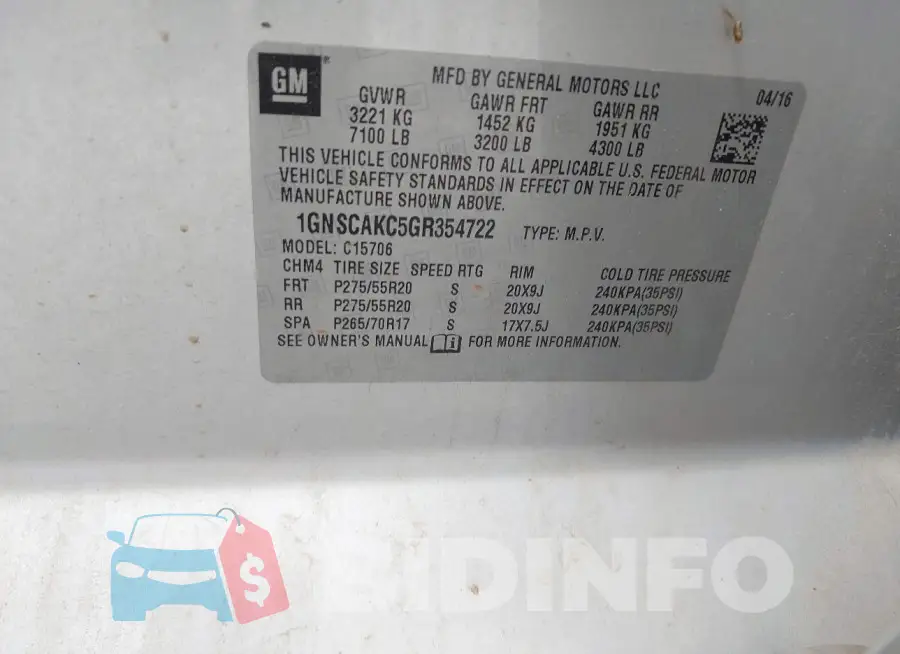 1GNSCAKC5GR354722 Photo# 9