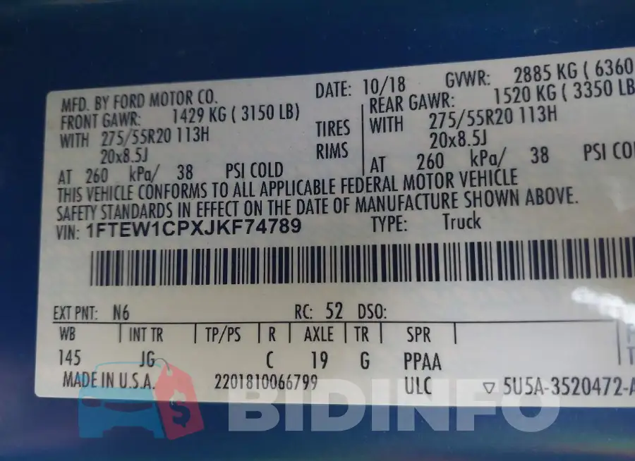 1FTEW1CPXJKF74789 Photo# 9