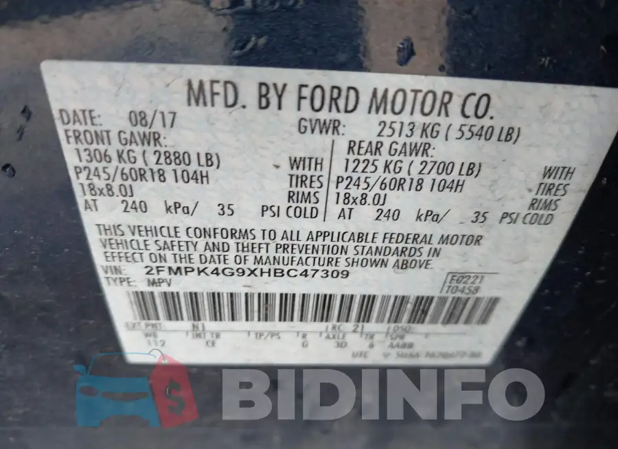 2FMPK4G9XHBC47309 Photo# 9