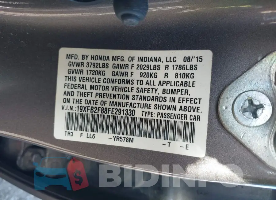 19XFB2F88FE291330 Photo# 9