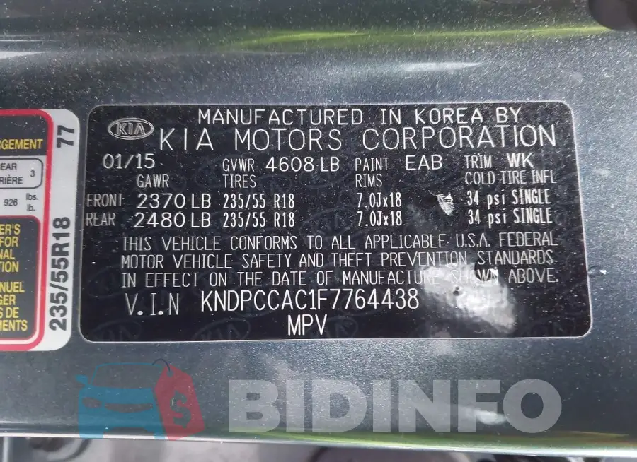 KNDPCCAC1F7764438 Photo# 9