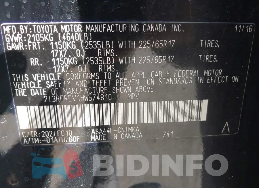 2T3RFREV1HW574810 Photo# 9