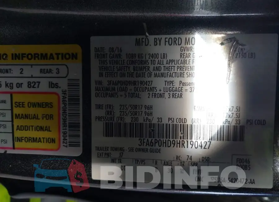 3FA6P0HD9HR190427 Photo# 9