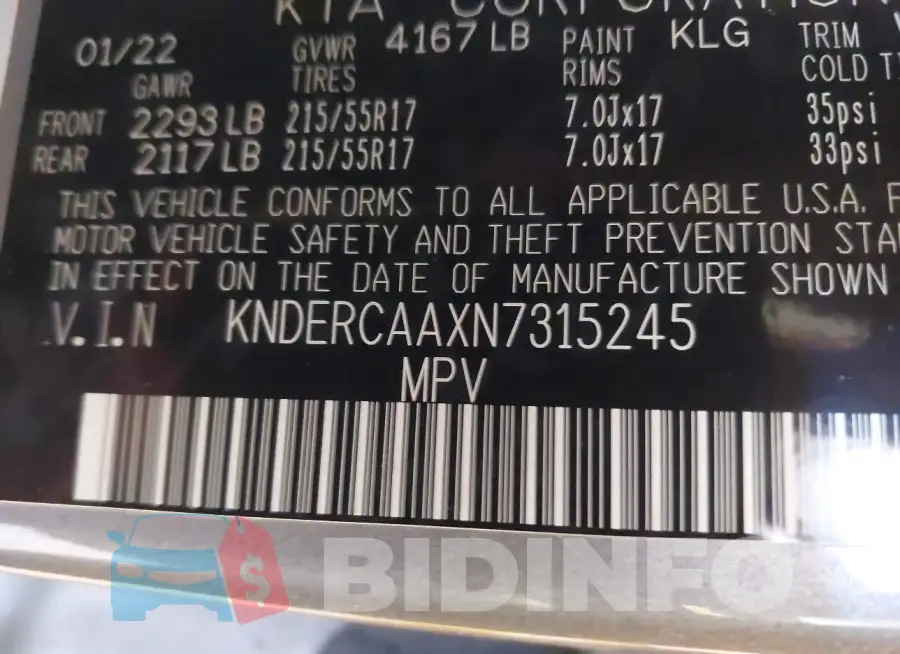 KNDERCAAXN7315245 Photo# 9