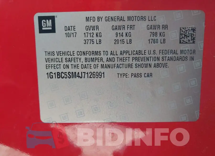 1G1BC5SM4J7126991 Photo# 9