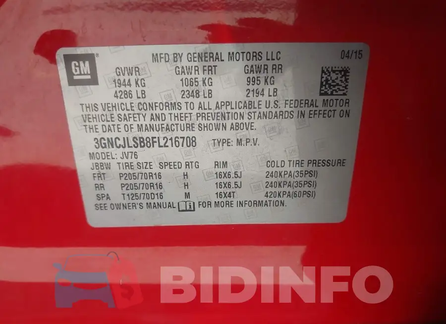 3GNCJLSB8FL216708 Photo# 9