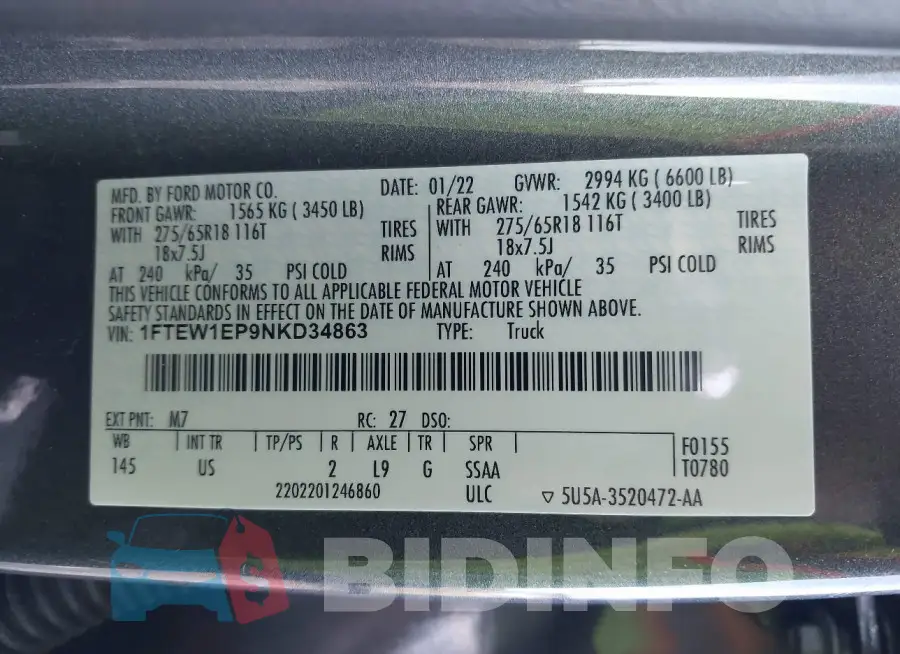 1FTEW1EP9NKD34863 Photo# 9