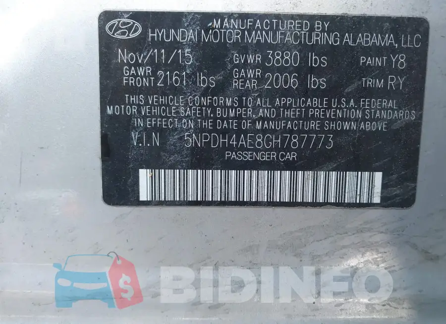 5NPDH4AE8GH787773 Photo# 9