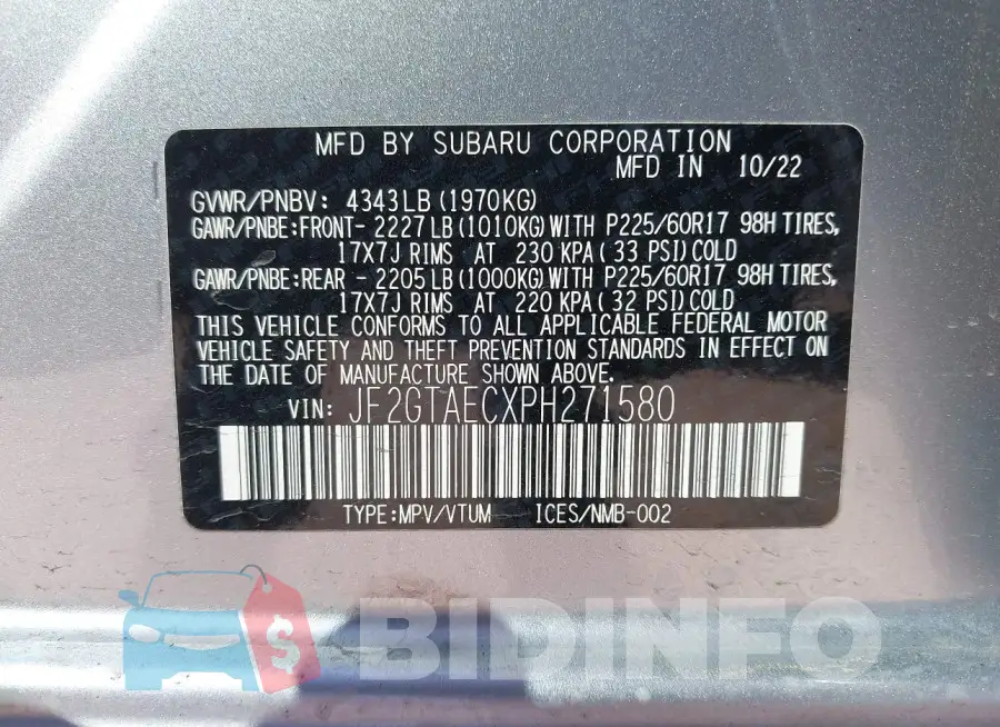 JF2GTAECXPH271580 Photo# 9