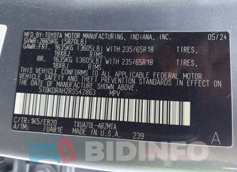 5TDKDRAH2RS542863 Photo# 9