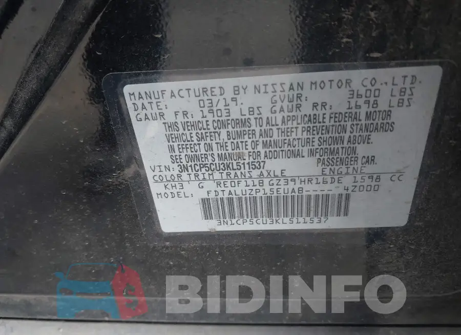 3N1CP5CU3KL511537 Photo# 9