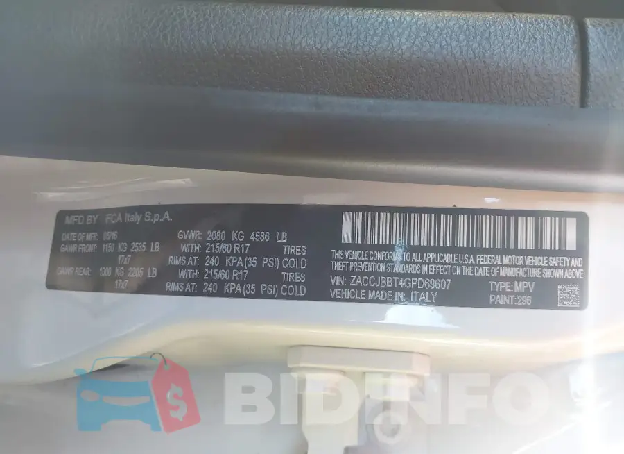 ZACCJBBT4GPD69607 Photo# 9