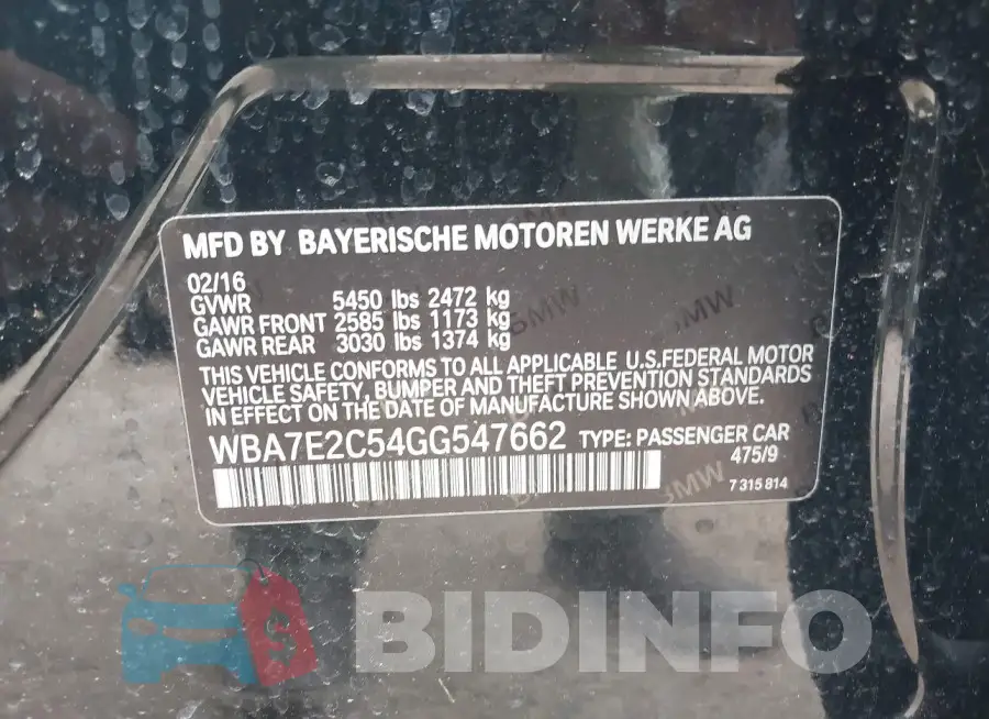 WBA7E2C54GG547662 Photo# 9