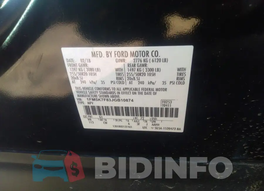 1FM5K7F83JGB10874 Photo# 9