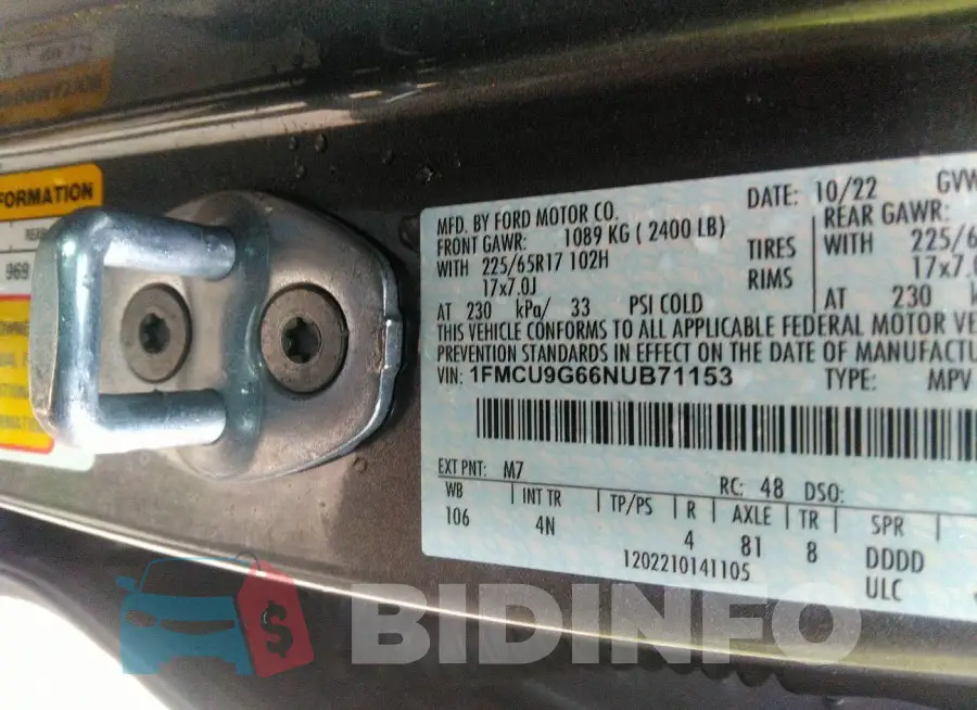 1FMCU9G66NUB71153 Photo# 9