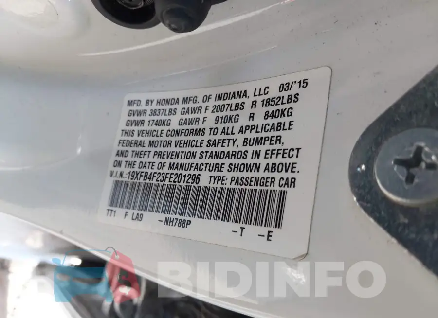 19XFB4F23FE201296 Photo# 9