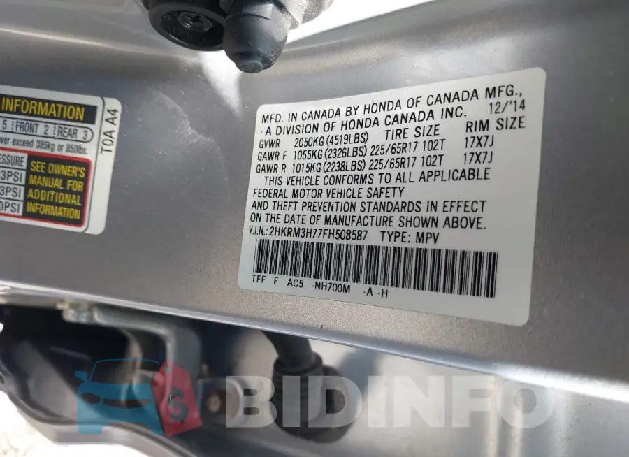 2HKRM3H77FH508587 Photo# 9