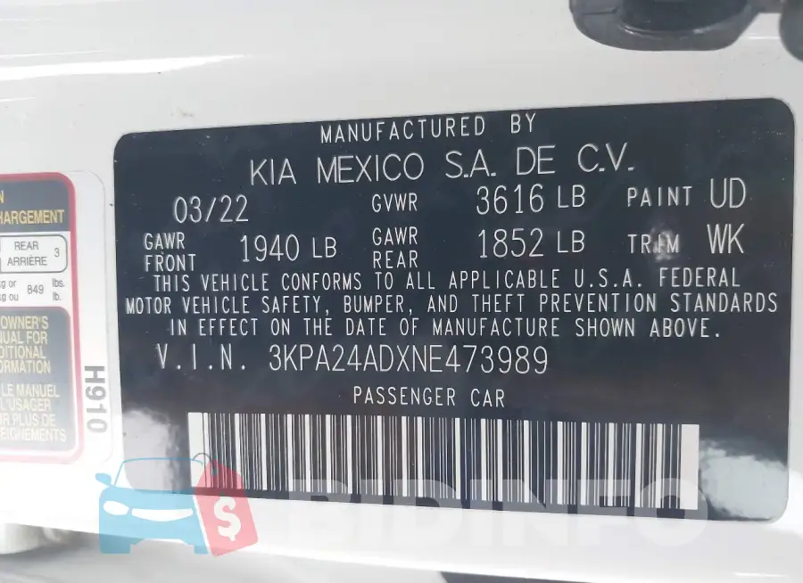 3KPA24ADXNE473989 Photo# 9