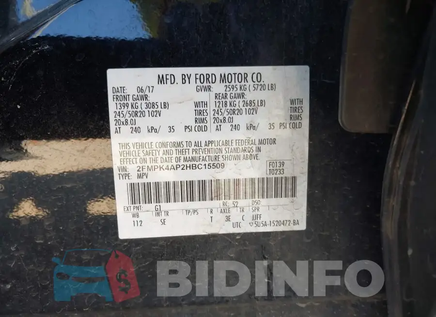 2FMPK4AP2HBC15509 Photo# 9