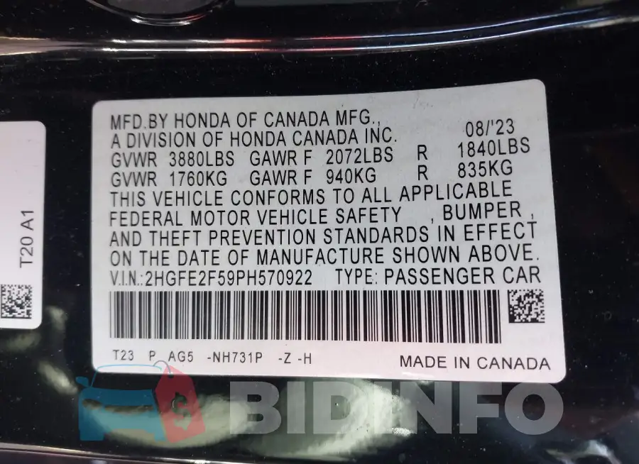 2HGFE2F59PH570922 Photo# 9
