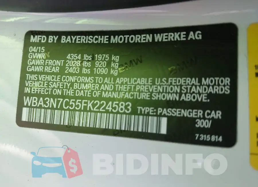 WBA3N7C55FK224583 Photo# 9