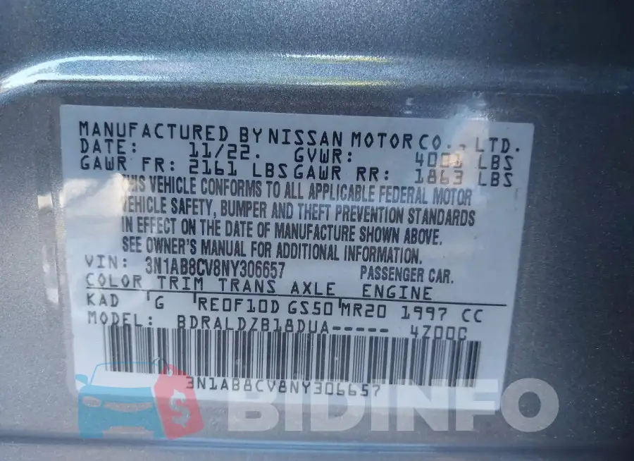 3N1AB8CV8NY306657 Photo# 9