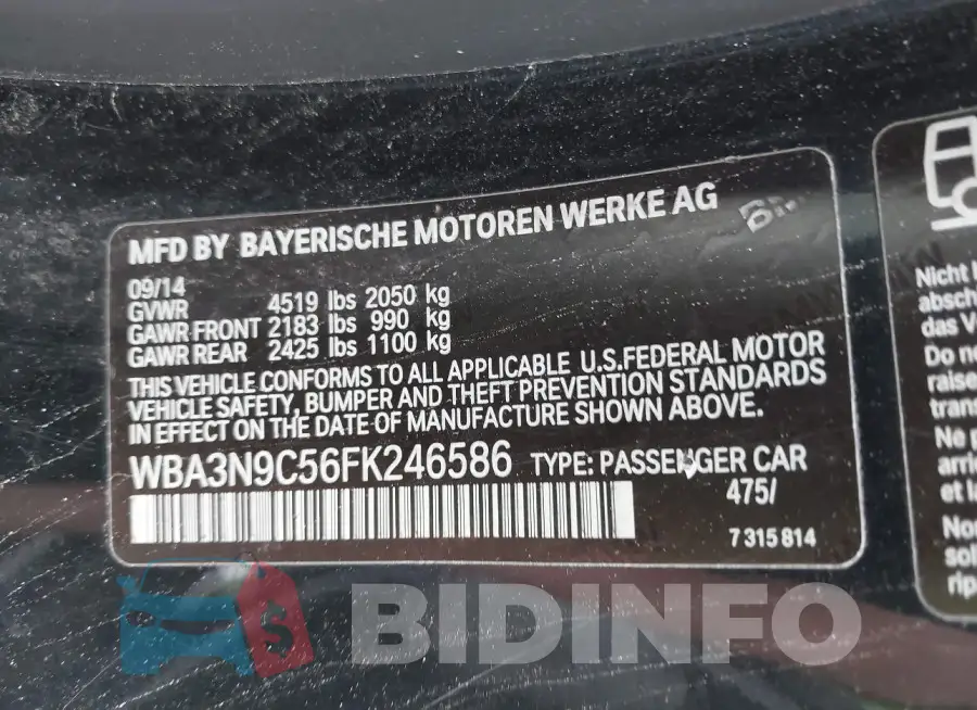 WBA3N9C56FK246586 Photo# 9