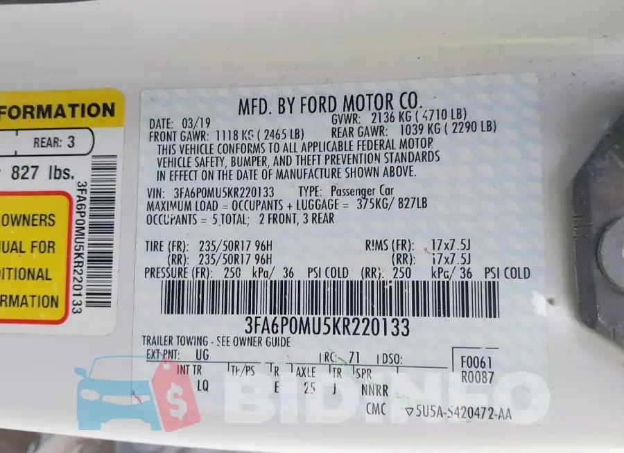3FA6P0MU5KR220133 Photo# 9