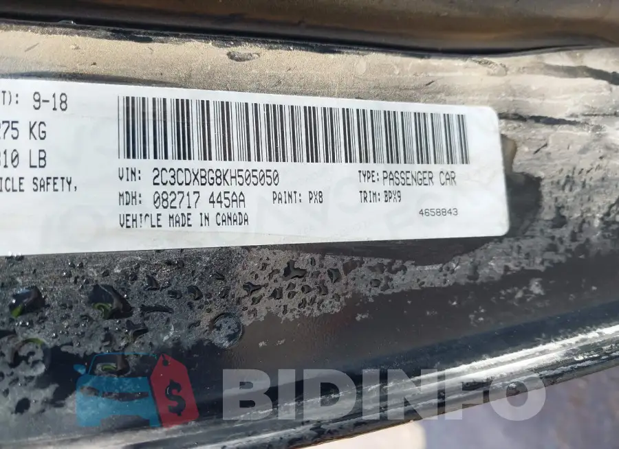 2C3CDXBG8KH505050 Photo# 9
