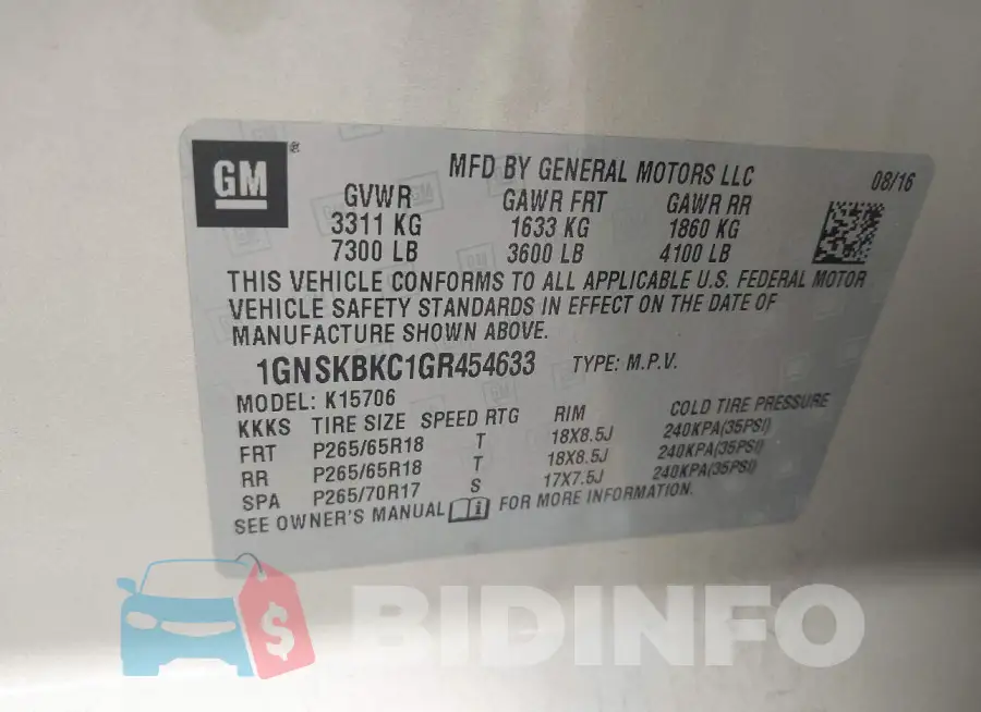 1GNSKBKC1GR454633 Photo# 9