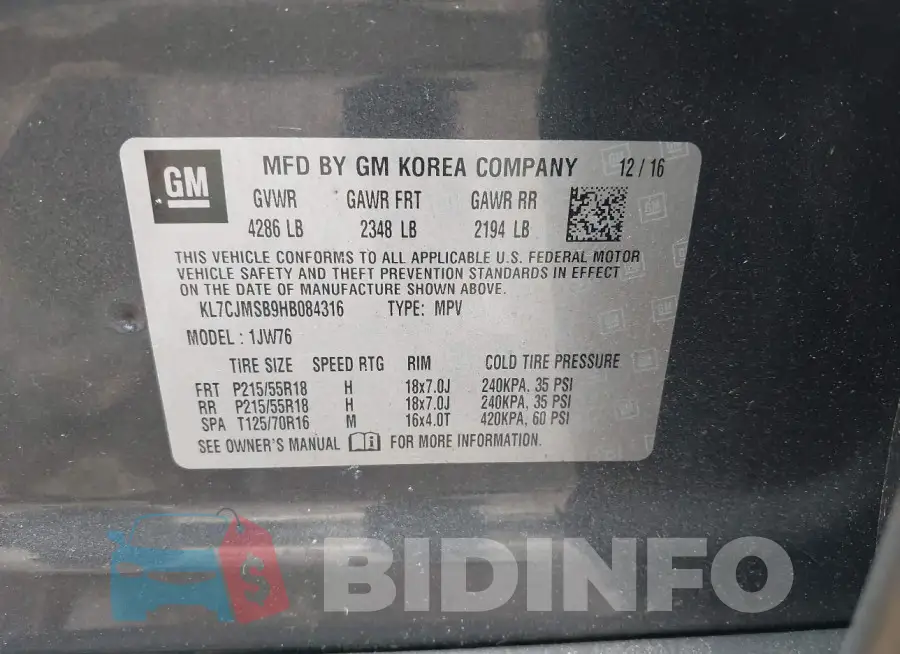 KL7CJMSB9HB084316 Photo# 9