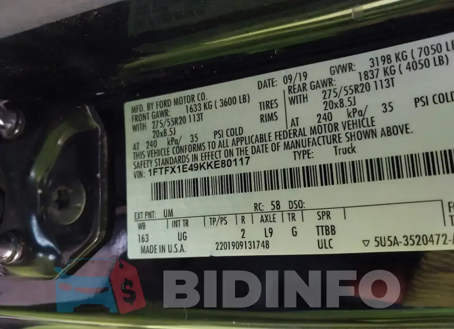 1FTFX1E49KKE80117 Photo# 9