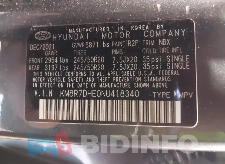 KM8R7DHE0NU418340 Photo# 9