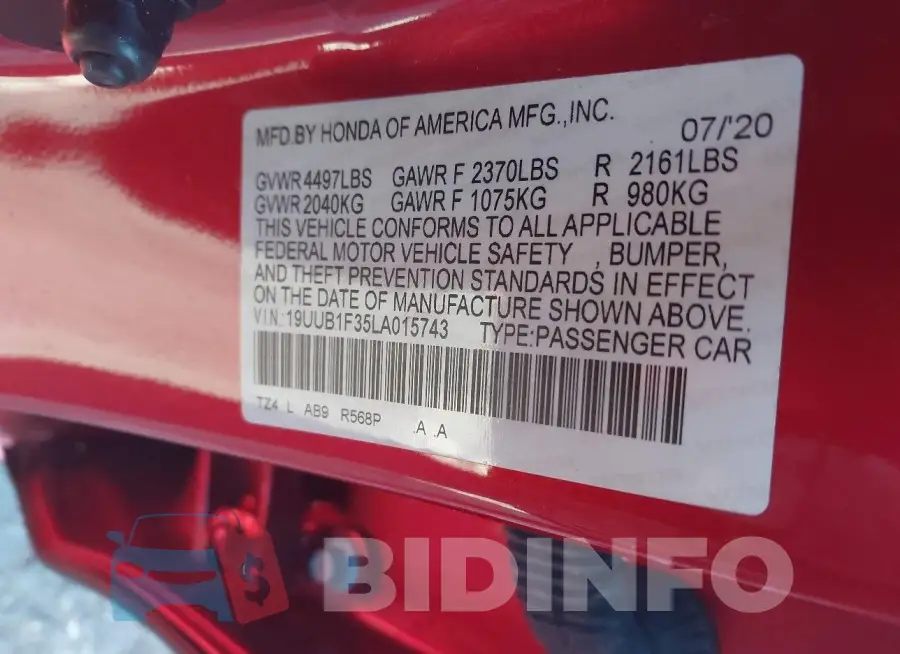 19UUB1F35LA015743 Photo# 9