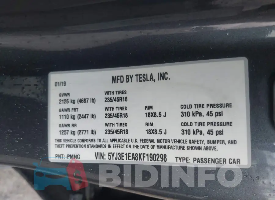 5YJ3E1EA8KF190298 Photo# 9