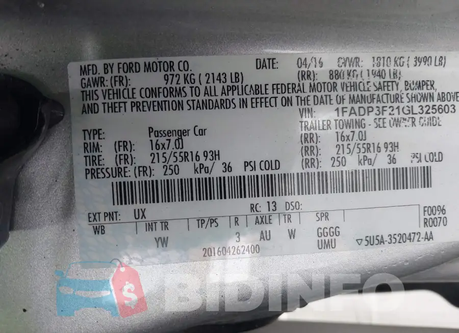 1FADP3F21GL325603 Photo# 9
