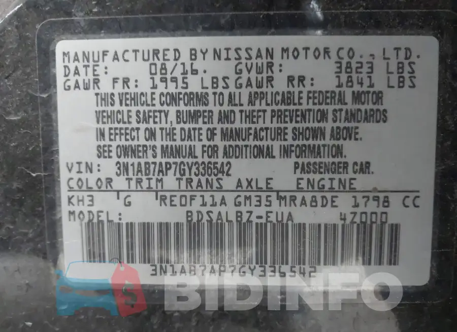 3N1AB7AP7GY336542 Photo# 9