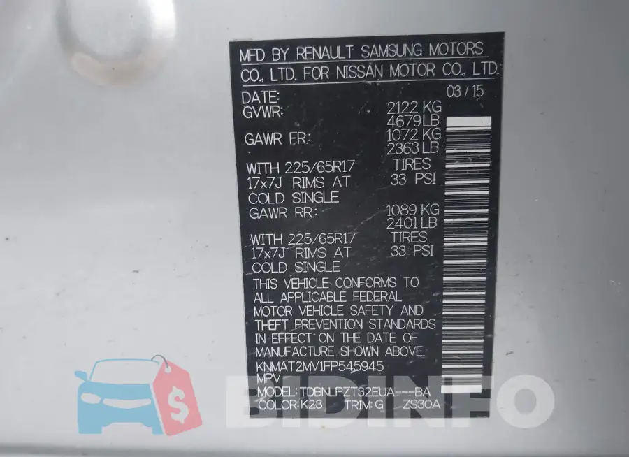 KNMAT2MV1FP545945 Photo# 9