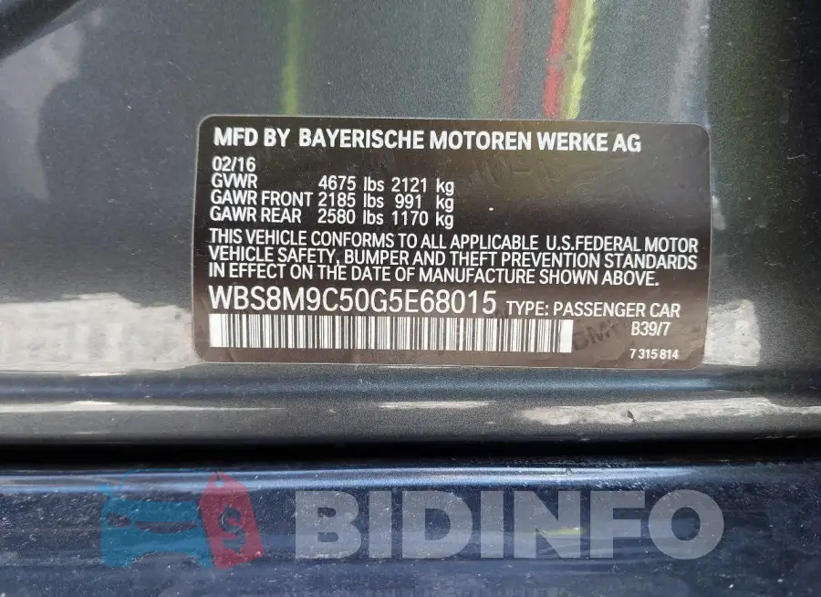 WBS8M9C50G5E68015 Photo# 9