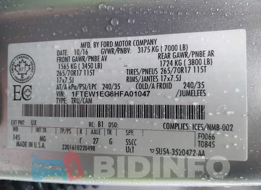 1FTEW1EG6HFA01047 Photo# 9