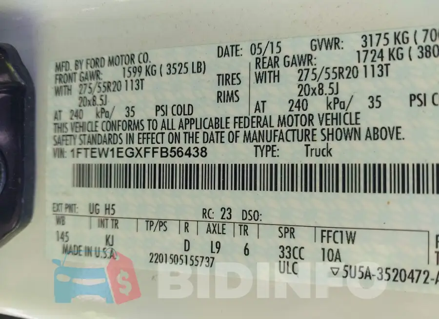 1FTEW1EGXFFB56438 Photo# 9
